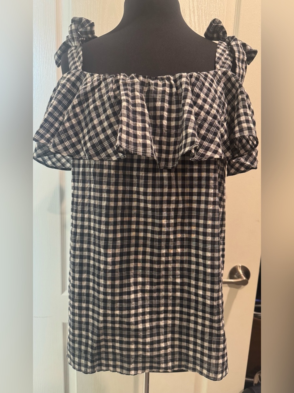 Black and White Gingham Ruffle Suntop